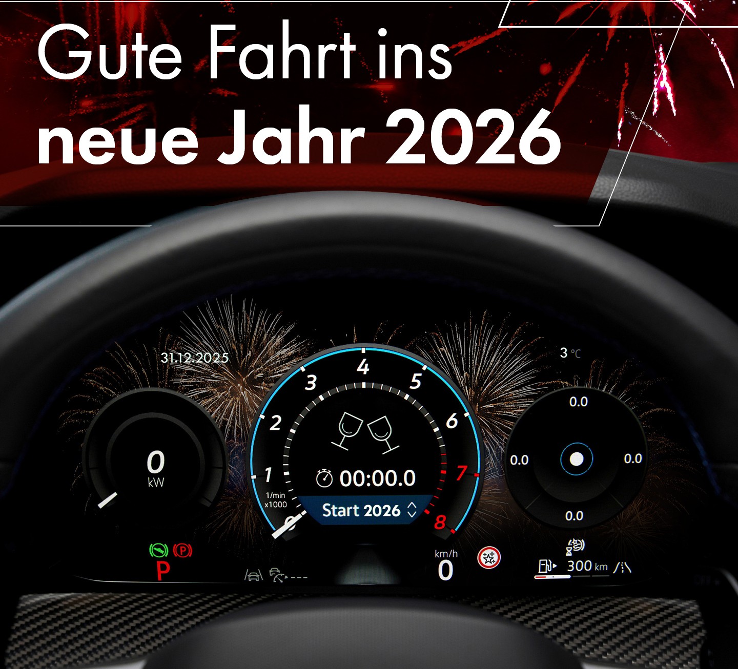 Bild von Auto mit Gute Fahrt ins neue Jahr 2026